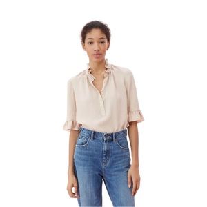 Rebecca Taylor Ivory Hammered Silk Ruffle Trim Short Sleeve Women Size 6 Blouse